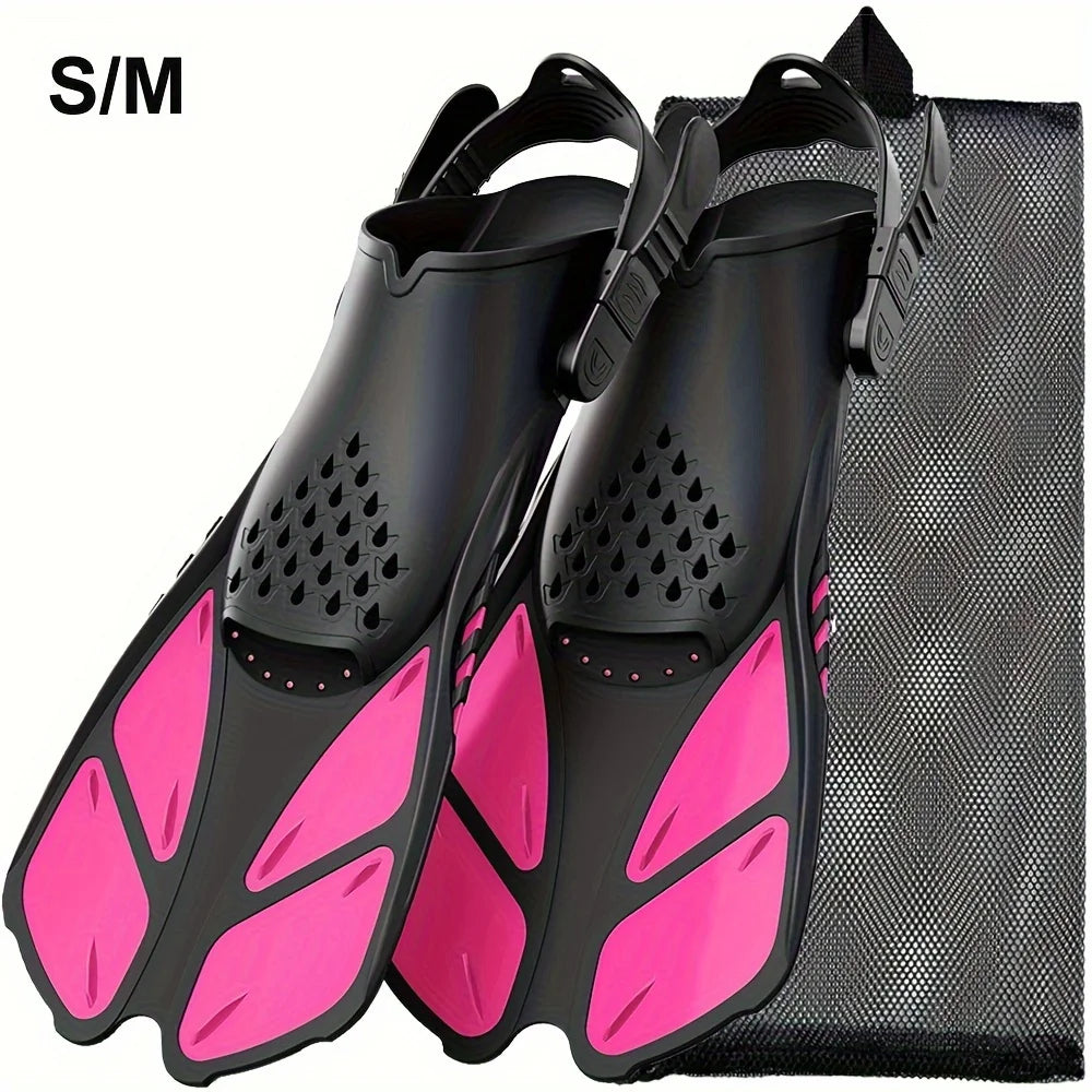 Snorkel Fins Adjustable Adult Buckles Swimming Flippers Short Silicone Scuba Diving Shoes Open Heel Beach Shoes Professional