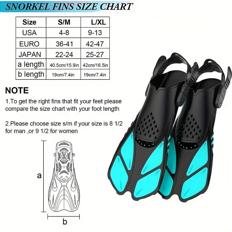 Snorkel Fins Adjustable Adult Buckles Swimming Flippers Short Silicone Scuba Diving Shoes Open Heel Beach Shoes Professional