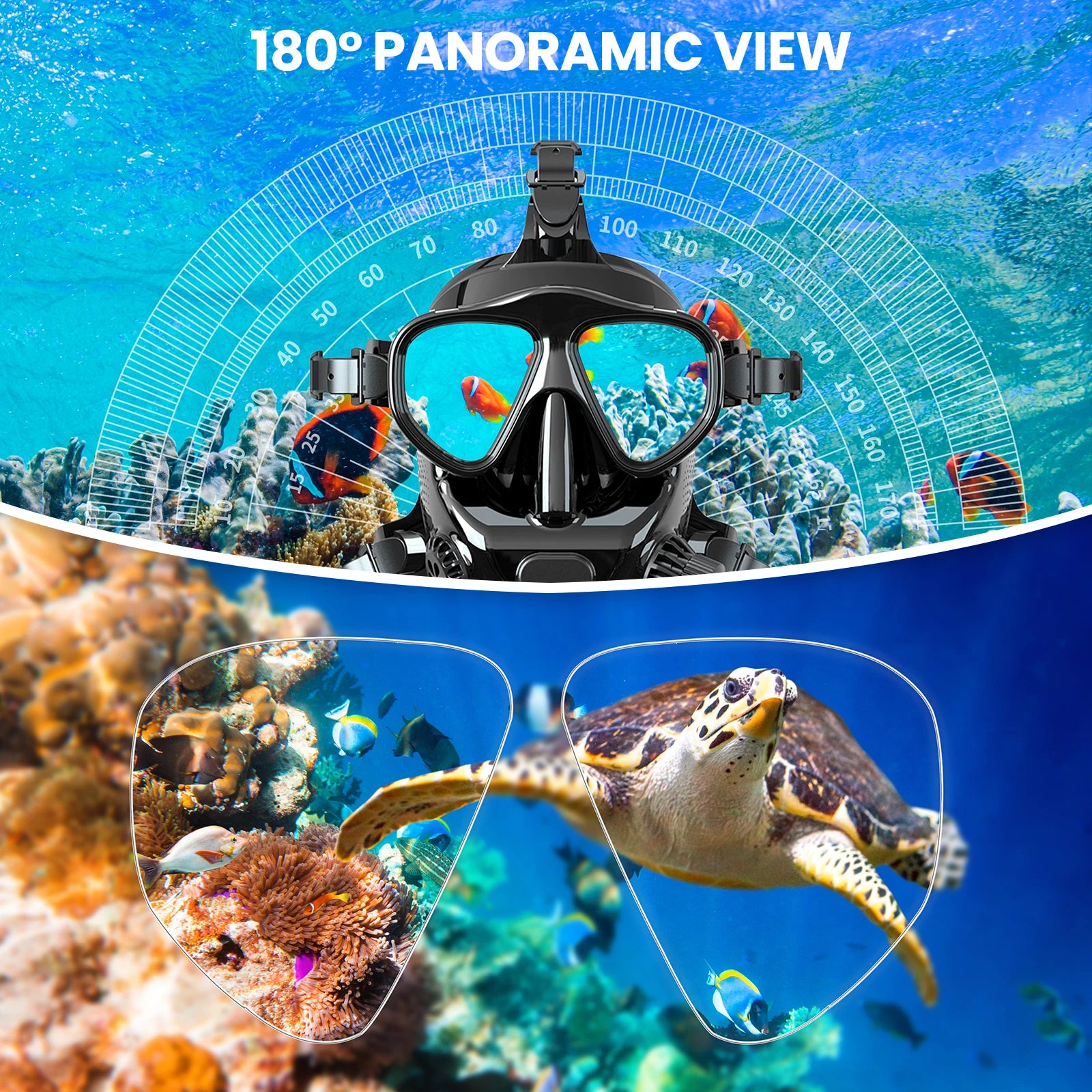 TUDIVING-Full Face Diving Mask with Camera Mount,Full Face Snorkel Mask for Adults Compatiable 1L/2L Scuba Diving Tank