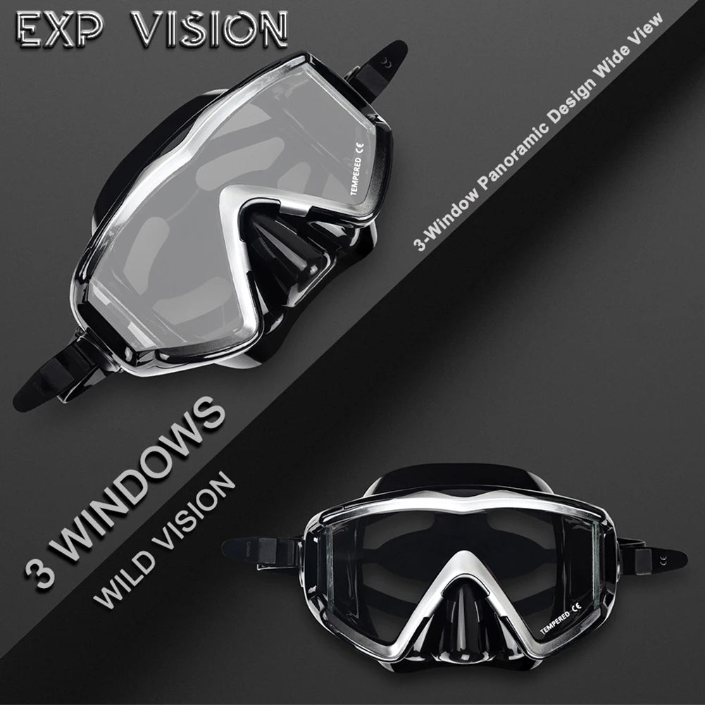 Adult Scuba Diving Mask Pano 3 Panoramic Tempered Glass Snorkeling Dive Mask, Premium Swim Goggles with Nose Cover Snorkeling