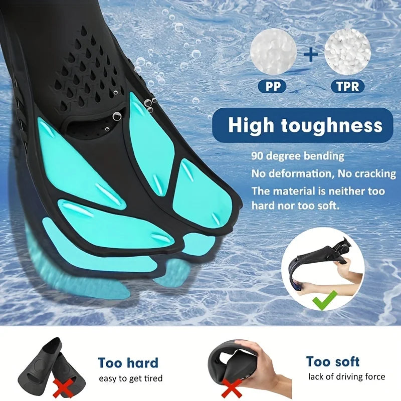 Snorkel Fins Adjustable Adult Buckles Swimming Flippers Short Silicone Scuba Diving Shoes Open Heel Beach Shoes Professional