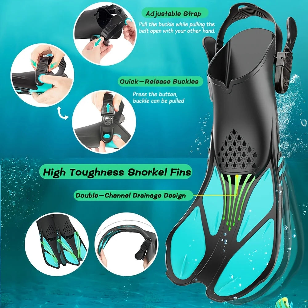 Snorkel Fins Adjustable Adult Buckles Swimming Flippers Short Silicone Scuba Diving Shoes Open Heel Beach Shoes Professional
