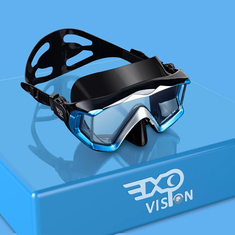 Adult Scuba Diving Mask Pano 3 Panoramic Tempered Glass Snorkeling Dive Mask, Premium Swim Goggles with Nose Cover Snorkeling