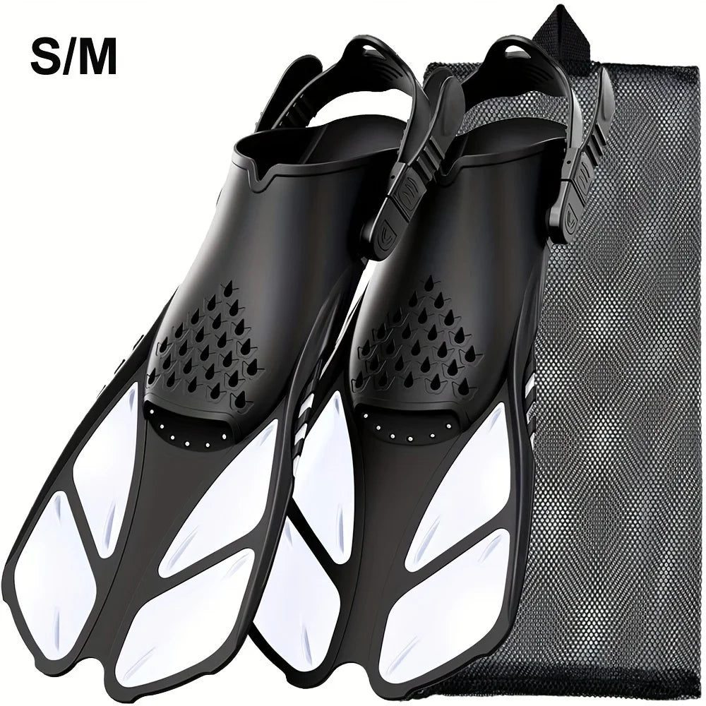 Snorkel Fins Adjustable Adult Buckles Swimming Flippers Short Silicone Scuba Diving Shoes Open Heel Beach Shoes Professional