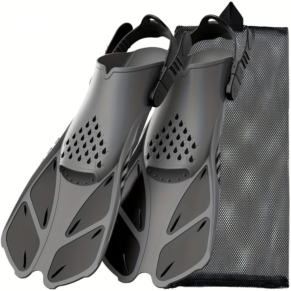 Snorkel Fins Adjustable Adult Buckles Swimming Flippers Short Silicone Scuba Diving Shoes Open Heel Beach Shoes Professional