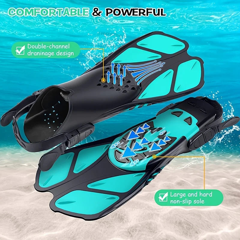 Snorkel Fins Adjustable Adult Buckles Swimming Flippers Short Silicone Scuba Diving Shoes Open Heel Beach Shoes Professional